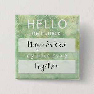 Badge Carré 5 Cm Custom HELLO Mon Nom Pronounouns Est Un Insigne