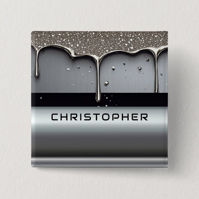 Badge Carré 5 Cm Custom Name With Dripping Liquid Metal (Devant)