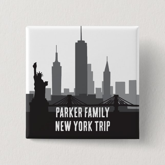 Badge Carré 5 Cm Custom New York Voyage Skyline Statue de la Libert (Devant)