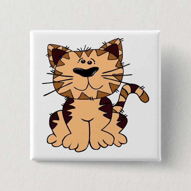 BADGE CARRÉ 5 CM CUT BEIGE ET CHAT BROWN (Devant)