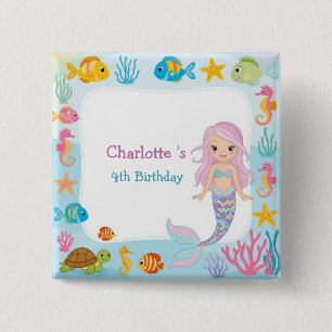 Badge Carré 5 Cm Cute arc-en-ciel sirène poisson tortue étoile Anni