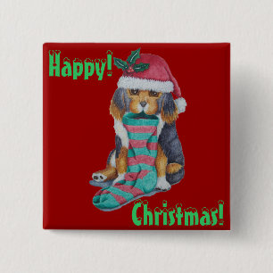 Badge Carré 5 Cm cute black and brown puppy dressed for christmas