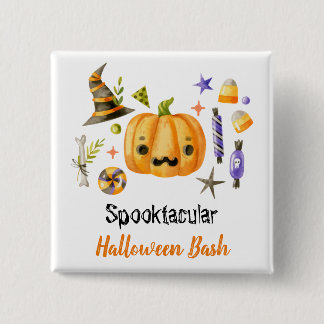 Badge Carré 5 Cm Cute Boo Citrouille Spooktacular Halloween Bash Pa