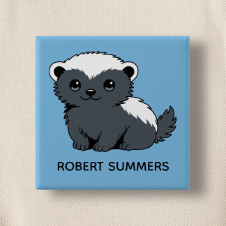 Badge Carré 5 Cm Cute Cartoon Honey Badger Custom Name Blue