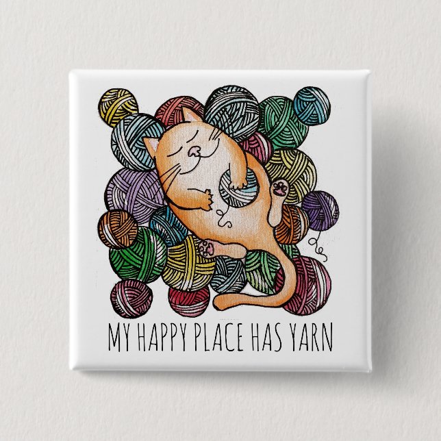 Badge Carré 5 Cm Cute Cat's Yarn Heaven Knitting Wool Knitters (Devant)