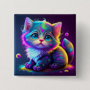Badge Carré 5 Cm Cute Colorful Chat Artwork numérique-79827