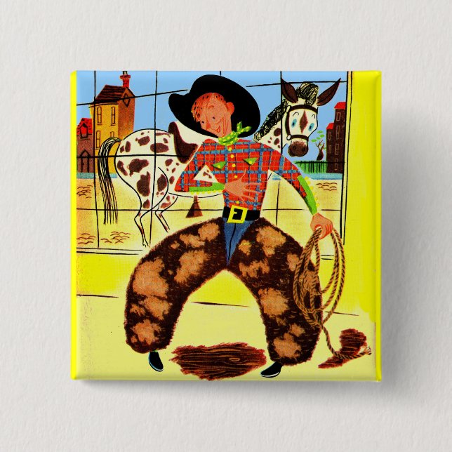 Badge Carré 5 Cm cute cowboy (Devant)