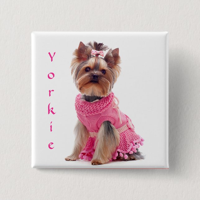 Badge Carré 5 Cm Cute Diva Yorkshire Terrier Carré Pin (Devant)