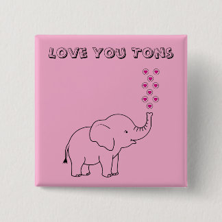 Badge Carré 5 Cm Cute Elephant Love You Tons Pink