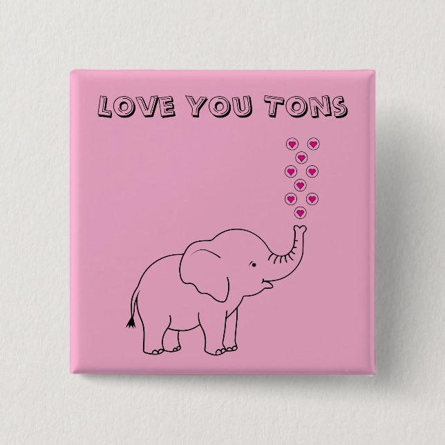 Badge Carré 5 Cm Cute Elephant Love You Tons Pink (Devant)