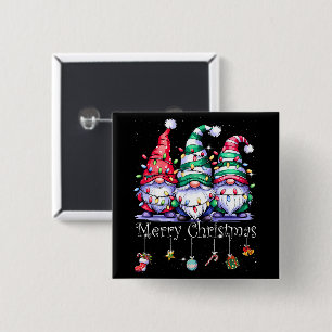 Badge Carré 5 Cm Cute Gnomes Joyeux Noël Lumière Famille Gnome