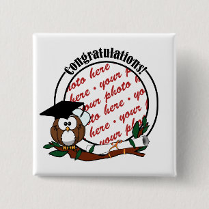 Badge Carré 5 Cm Cute Graduation Owl With Cap & Diploma