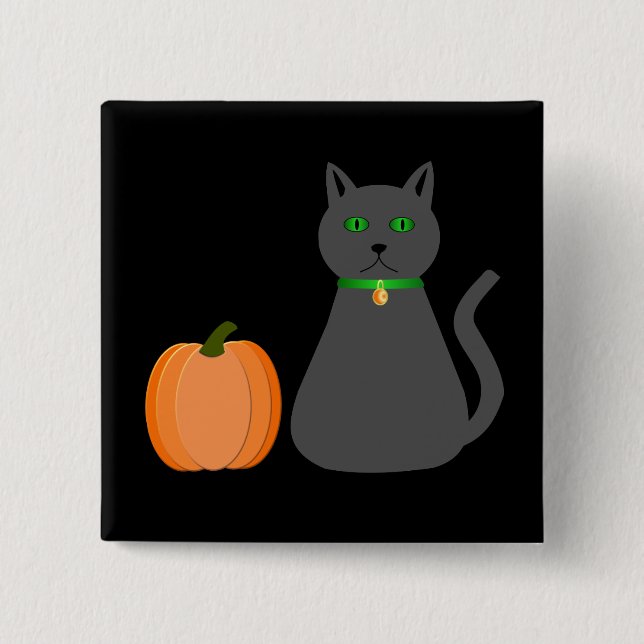 Badge Carré 5 Cm Cute Halloween Chat et Citrouille (Devant)