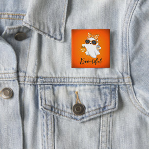 Badge Carré 5 Cm Cute Halloween Ghost Citrouille épice personnalisé