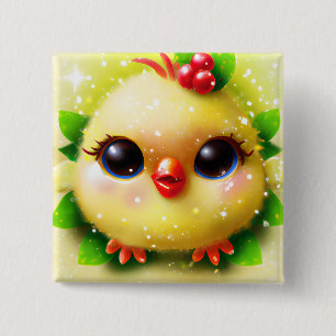 Badge Carré 5 Cm Cute Kawaii Jaune bébé poussin