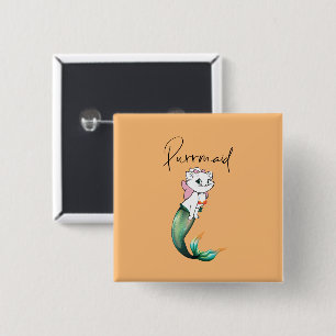 Badge Carré 5 Cm Cute Kitten Purrmaid - Fun Mermaid Design de chat