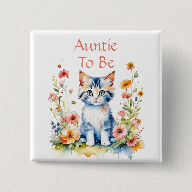 Badge Carré 5 Cm Cute Kitten Tante à thème à être Baby shower (Devant)