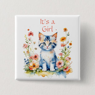 Badge Carré 5 Cm Cute Kitten Theme C'est une fille