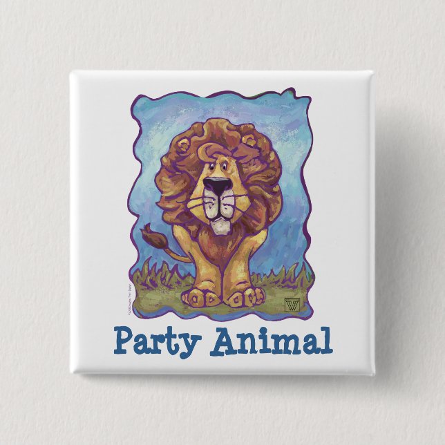 Badge Carré 5 Cm Cute Lion Party Animal (Devant)