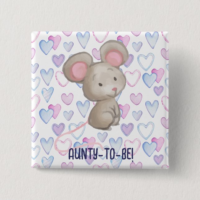 Badge Carré 5 Cm Cute Little Blue Aunty to be mignon Baby shower (Devant)