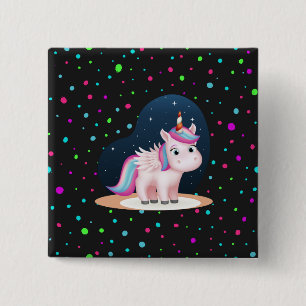 Badge Carré 5 Cm Cute Little Unicorn
