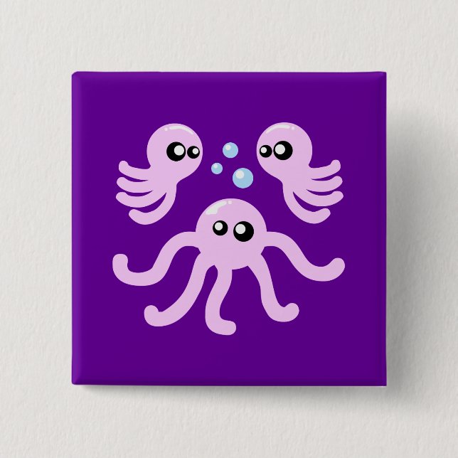 Badge Carré 5 Cm Cute Octopus (Devant)