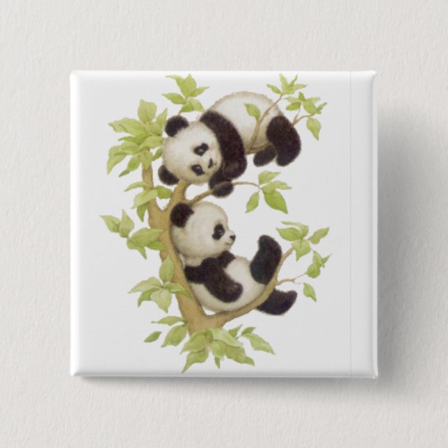 Badge Carré 5 Cm Cute Pandas (Devant)