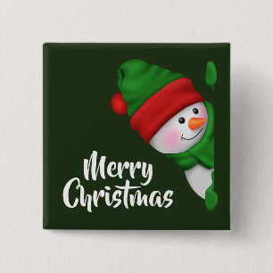 Badge Carré 5 Cm Cute peeeman snowman Holiday ajouter un message de