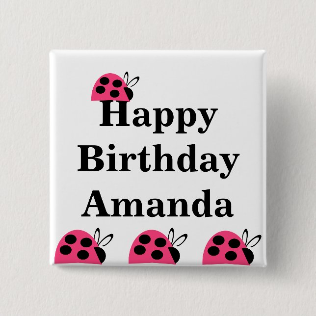 Badge Carré 5 Cm Cute Rose Pink Ladybug Birthday (Devant)