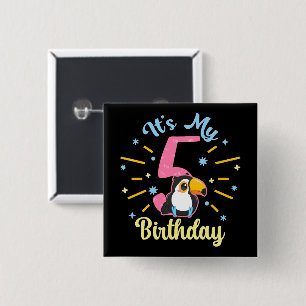 Badge Carré 5 Cm Cute Toucan 5e anniversaire 5 année fille de naiss