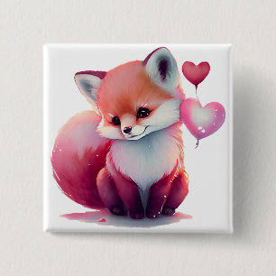 Badge Carré 5 Cm Cute Valentine Fox