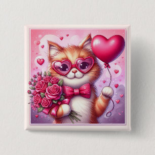 Badge Carré 5 Cm Cute Valentine's day cat/chaton