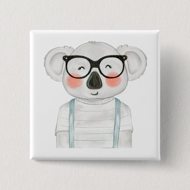 Badge Carré 5 Cm Cute Watercolor Koala with Glasses (Devant)