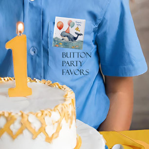 Badge Carré 5 Cm Cute Whale Personnalisé Garçons Anniversaire