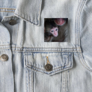 Badge Carré 5 Cm Cutest Baby Animals Baby Macaque Monkey & Mother