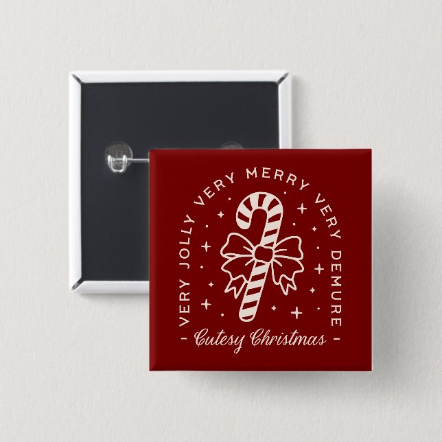 Badge Carré 5 Cm Cutesy Noël preppy sucre de canne arc rouge rouge (Devant & derrière)