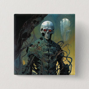Badge Carré 5 Cm Cyborg Skeleton Futuriste Science-Fiction
