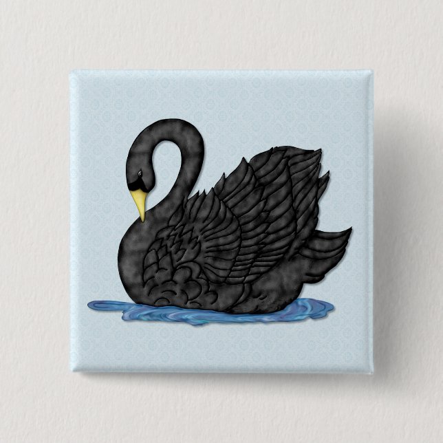 Badge Carré 5 Cm Cygne noir (Devant)