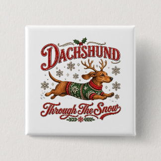 Badge Carré 5 Cm Dachshund à travers la neige