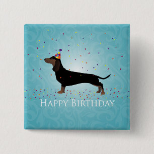Badge Carré 5 Cm Dachshund Joyeux Design d'anniversaire