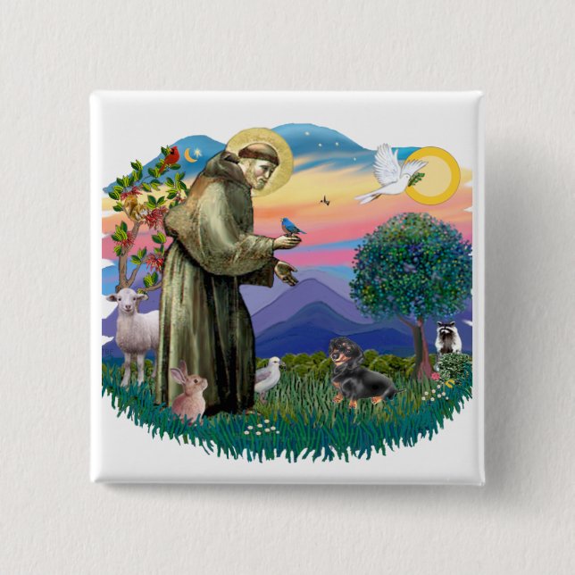 Badge Carré 5 Cm Dachshund (noir et tan) (Devant)