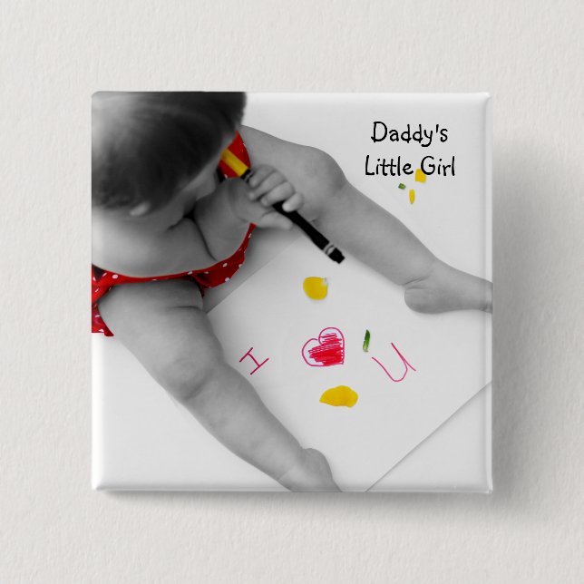 Badge Carré 5 Cm Daddys Petite Fille Je T'Aime Papa Je T'Envie (Devant)