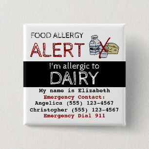 Badge Carré 5 Cm Dairy Food Allergy Alert Label