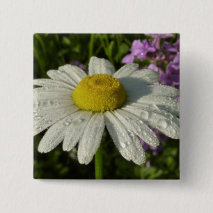 Badge Carré 5 Cm Daisy et lilas d'été botanique