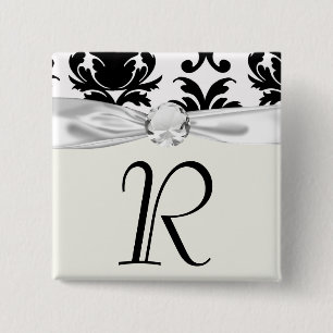 Badge Carré 5 Cm damas élégant noir et blanc