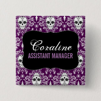 Badge Carré 5 Cm Damas mortes - Crânes à sucre personnalisées Nom B