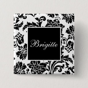 Badge Carré 5 Cm Damas noir et blanc