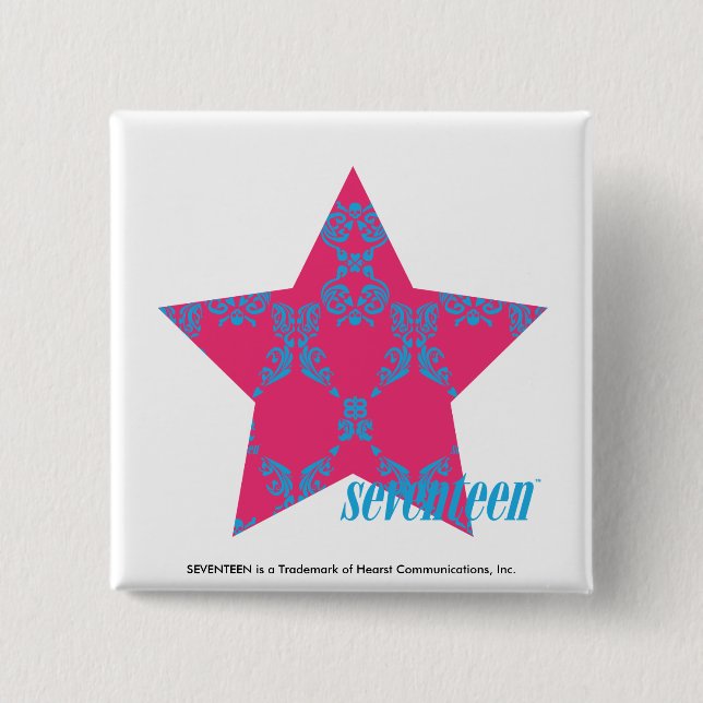 Badge Carré 5 Cm Damask Aqua-Magenta 2 (Devant)