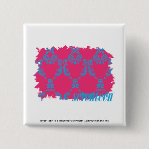 Badge Carré 5 Cm Damassé 3 Aqua-Magenta