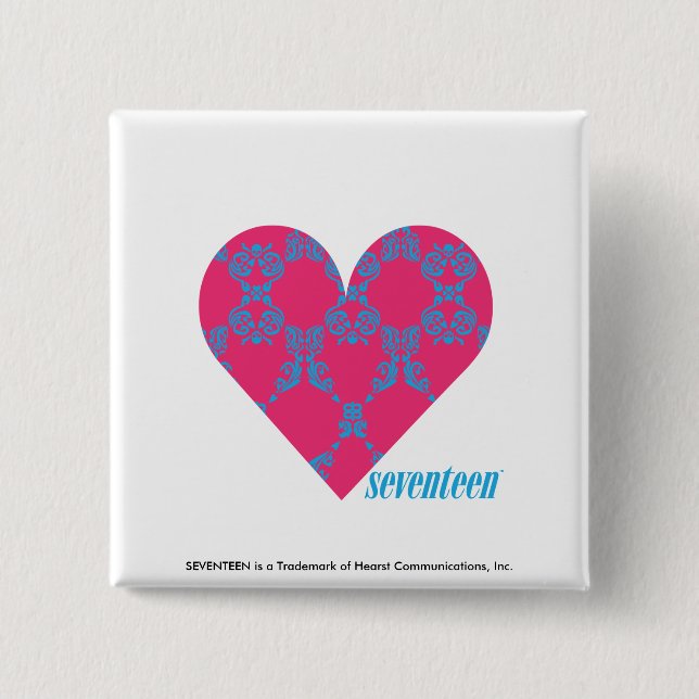 Badge Carré 5 Cm Damassé 4 Aqua-Magenta (Devant)